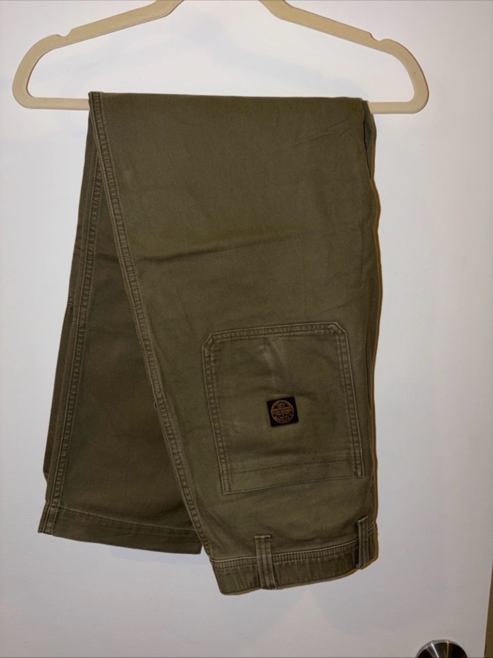 Filson Khaki Green Workwear Pants with Logo Patch